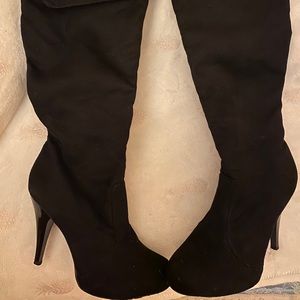 Over the Knee Black Suade Boots